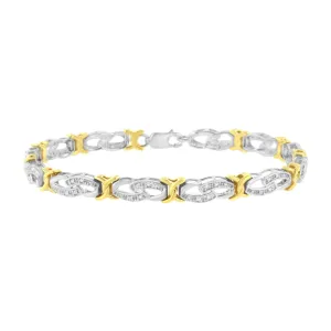 10k Yellow Gold Plated Sterling Silver 1/4 cttw Diamond Infinity and X Link Bracelet (I-J Clarity, I2-I3 Color) - Size 7.25"