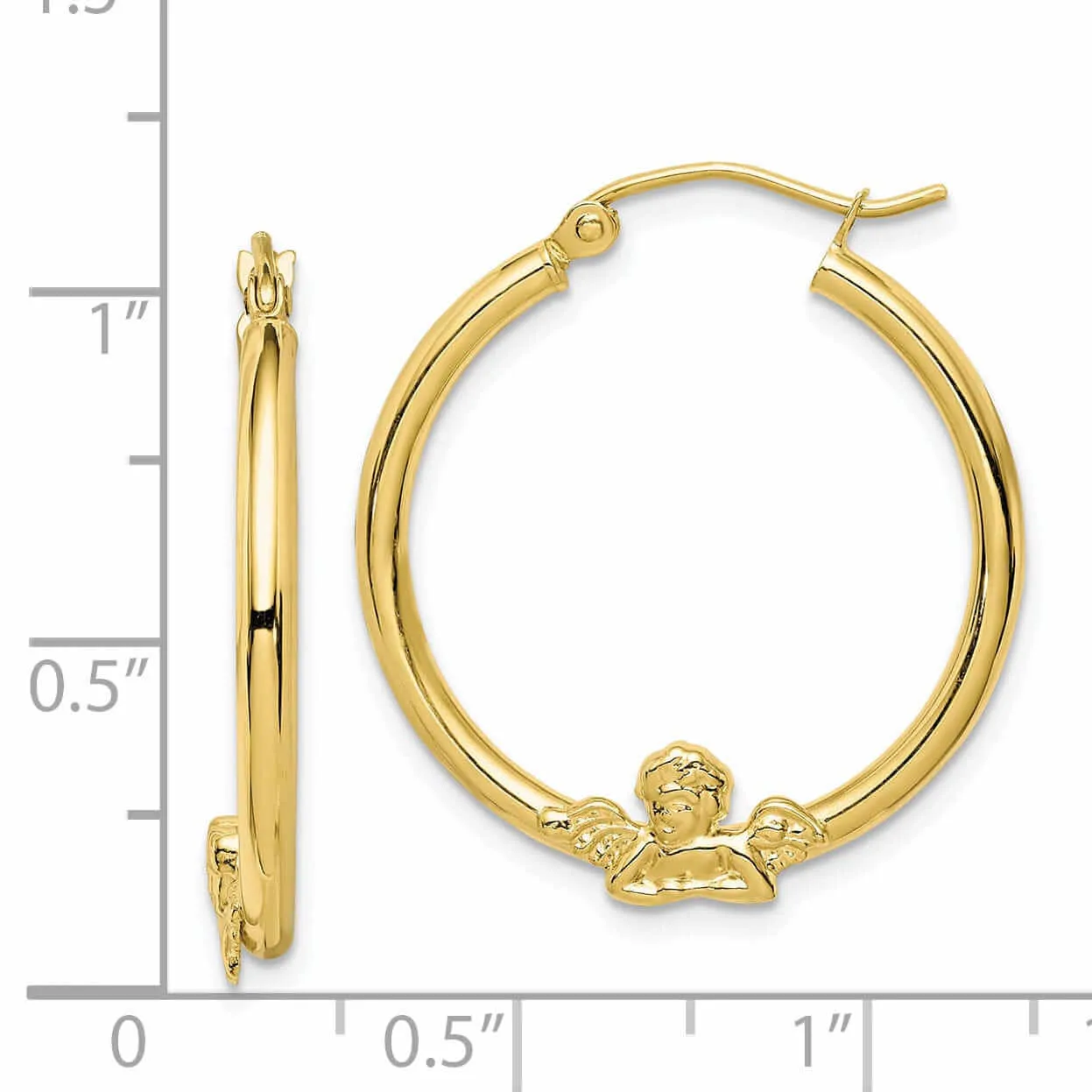 10k Yellow Gold Polished Angel Hoop Earrings