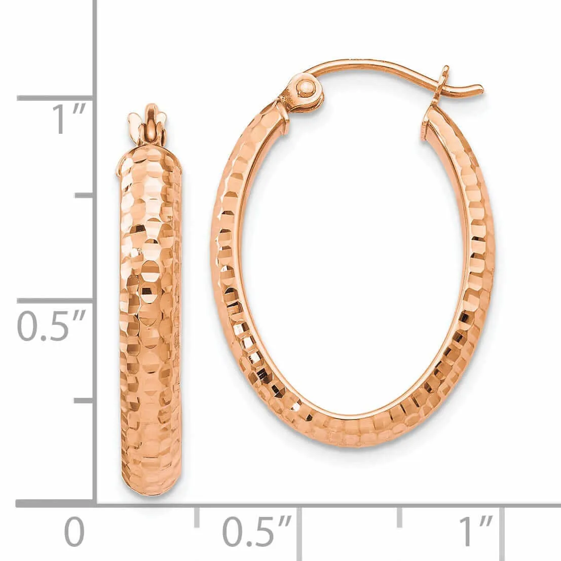 10kt Rose Gold D.C Oval Hinged Hoop Earrings