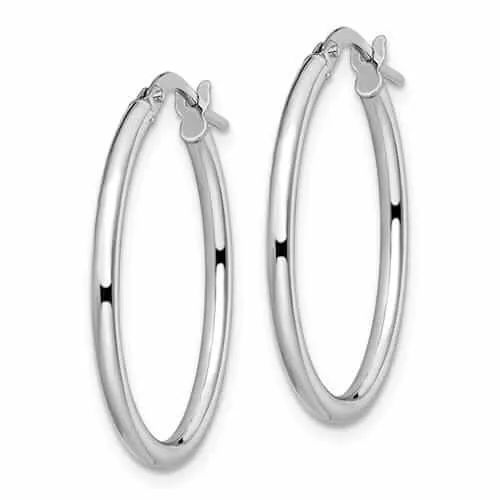 10kt White Gold Polish Oval Hinged Hoop Earrings