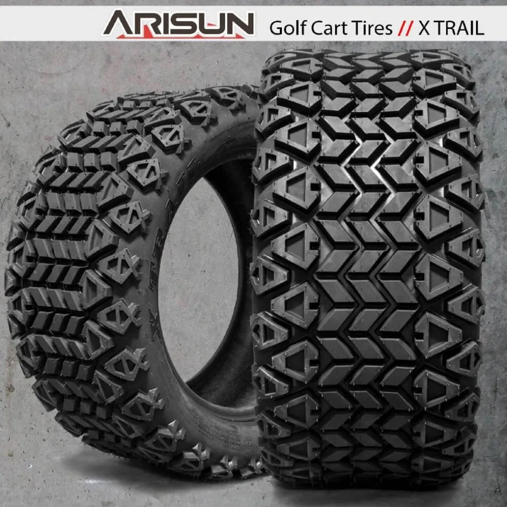 10" Stallion Gloss Black Aluminum Golf Cart Wheels and 22x11-10 DOT All-Terrain Golf Cart Tires Combo - Set of 4