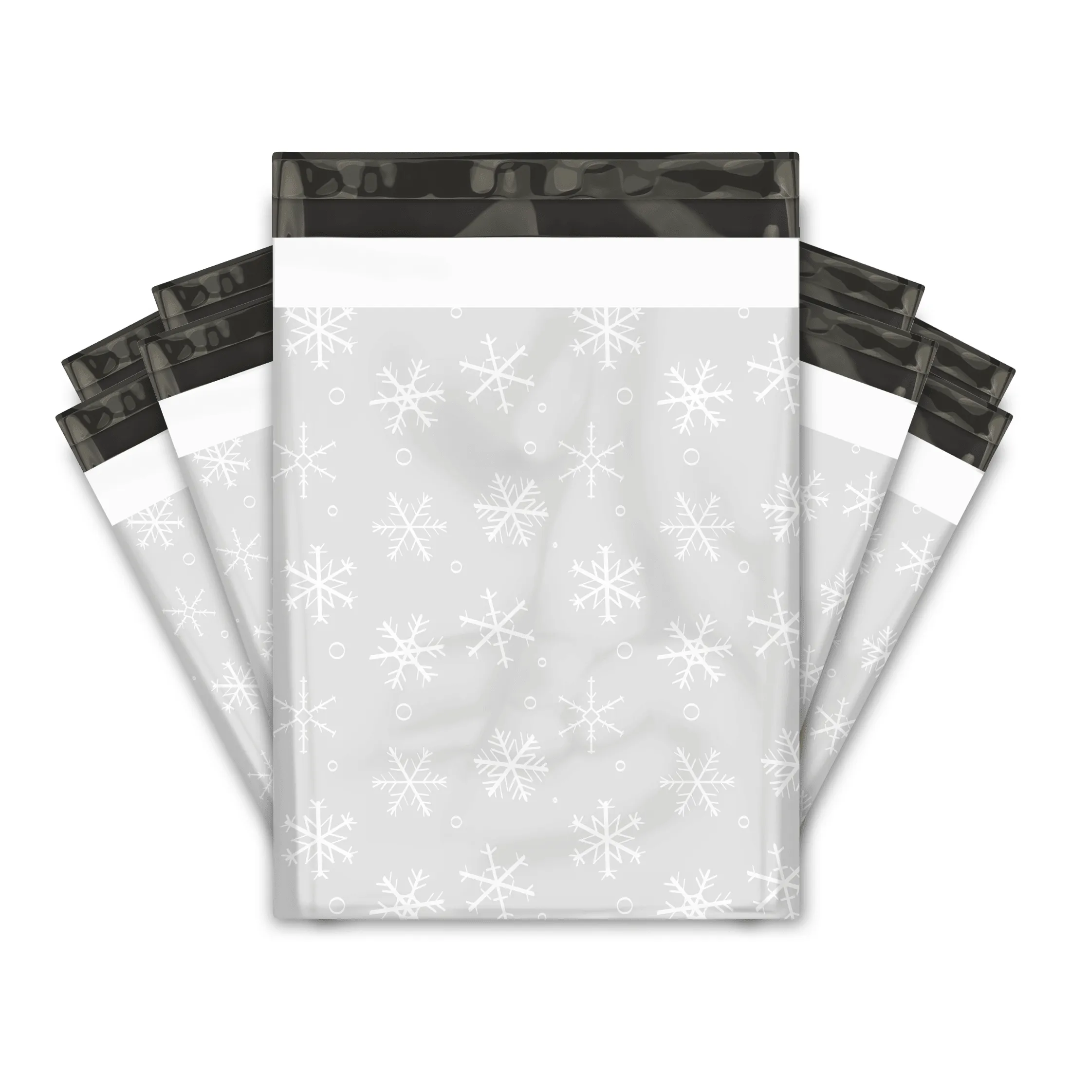 10x13 Gray Winter Snowflakes Designer Poly Mailers Shipping Envelopes Premium Printed Bags