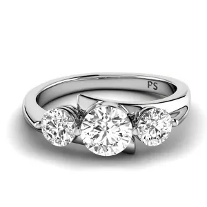 1.10-3.60 CT Round Cut Lab Grown Diamonds - Three Stone Ring