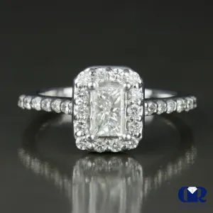 1.10 Carat Radiant Cut Diamond Halo Engagement Ring In 14K White Gold