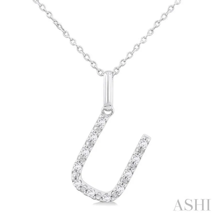 1/10 Ctw Initial 'U' Round Cut Diamond Fashion Pendant With Chain in Sterling Silver