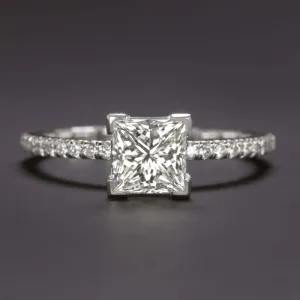 1.11c GIA CERTIFIED I SI1 DIAMOND ENGAGEMENT RING PRINCESS CUT PAVE BAND RADIANT