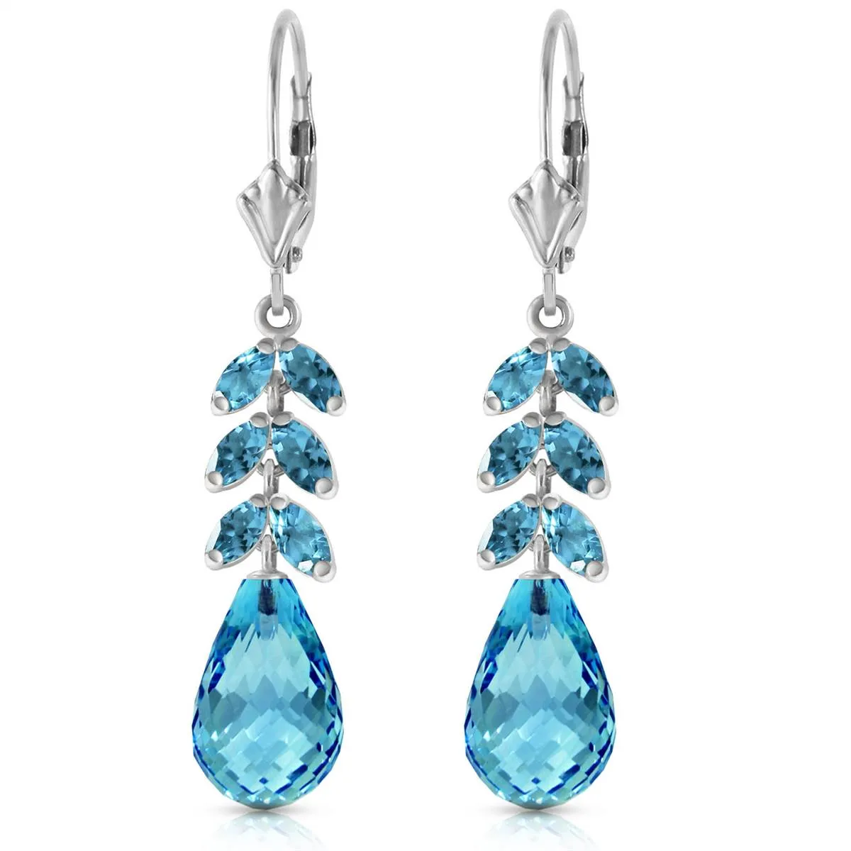 11.2 Carat 14K Solid White Gold Taken Blue Topaz Earrings