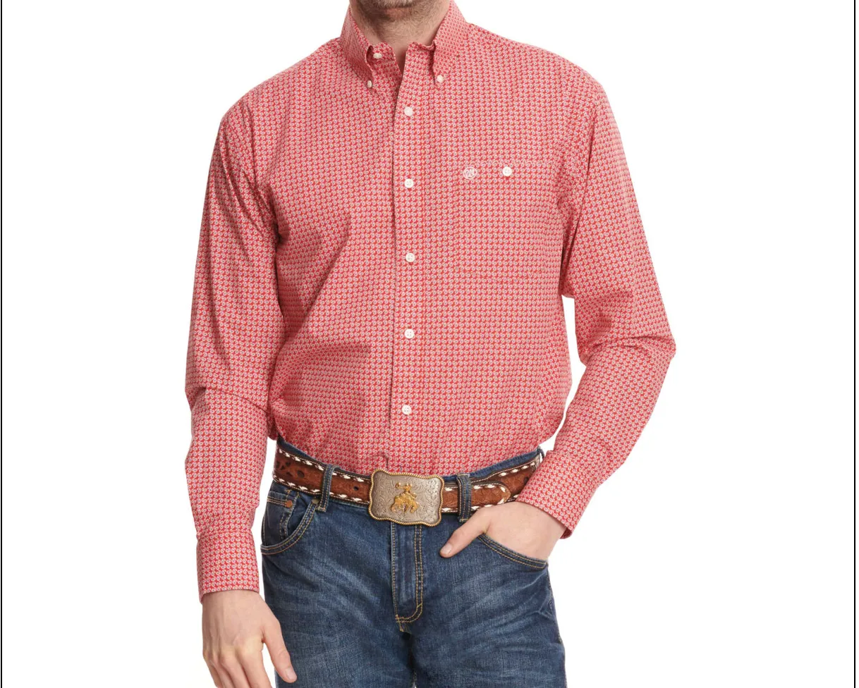 112324791- Wrangler Men's Relaxed Fit Button-Up Shirt- Red