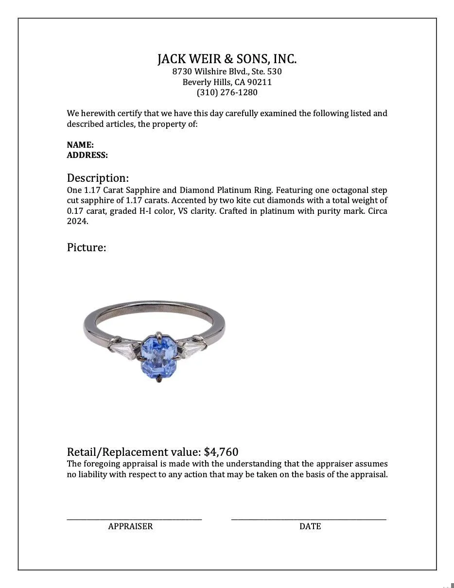 1.17 Carat Sapphire and Diamond Platinum Ring