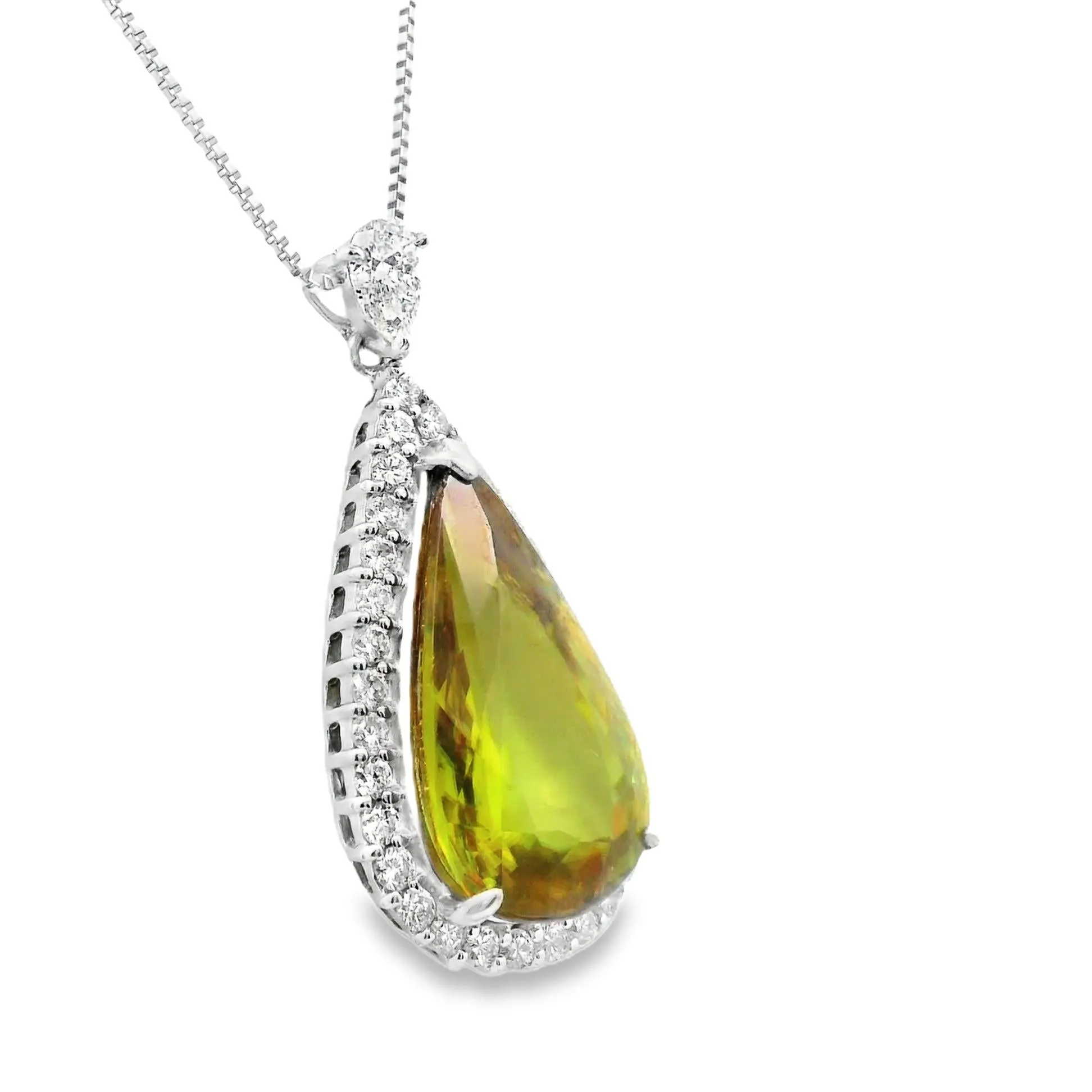 11.89 Carat Sphene Diamond Platinum Drop Pendant