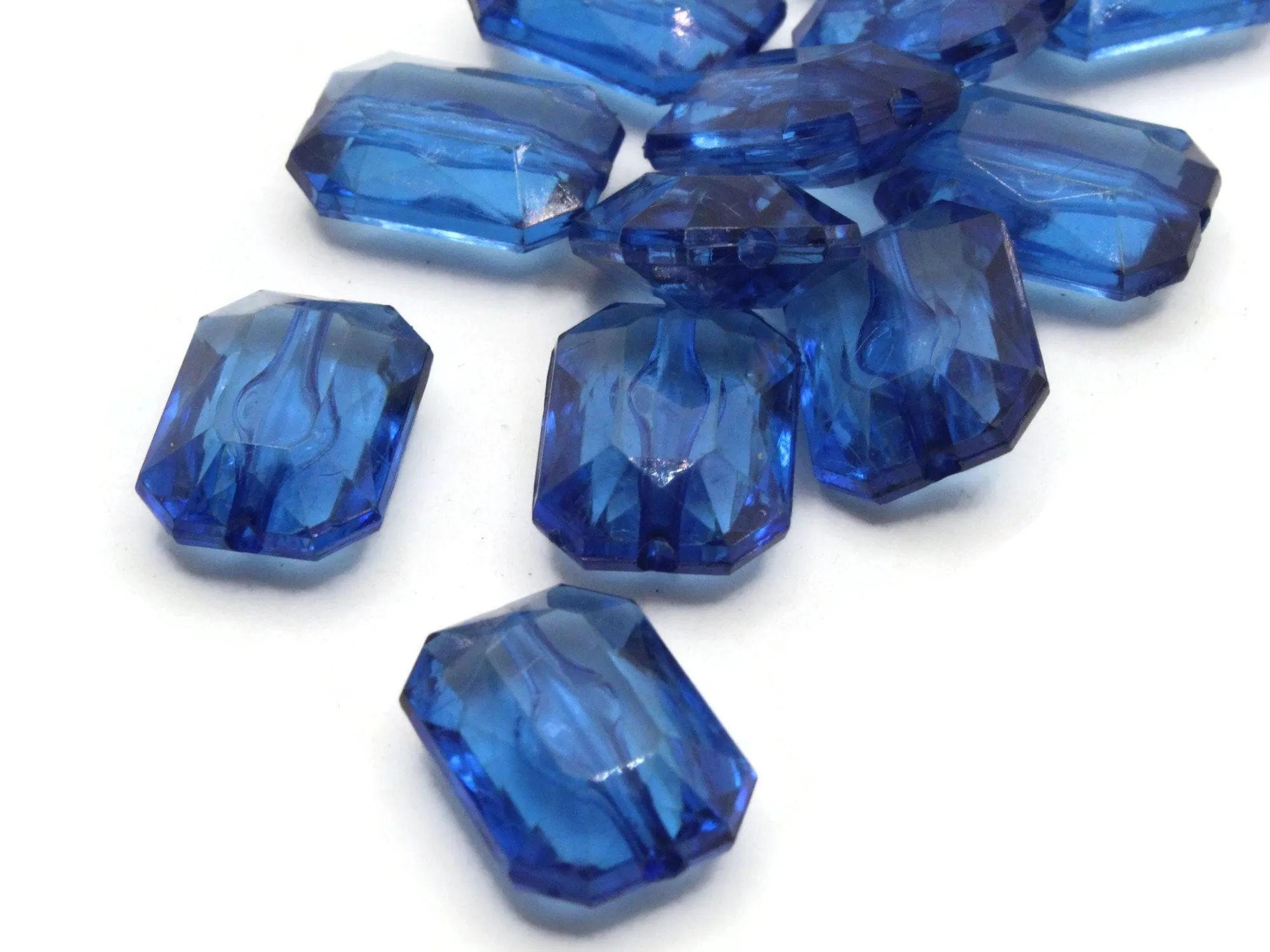 12 18mm Blue Acrylic Gems - Rectangle Jewel Beads