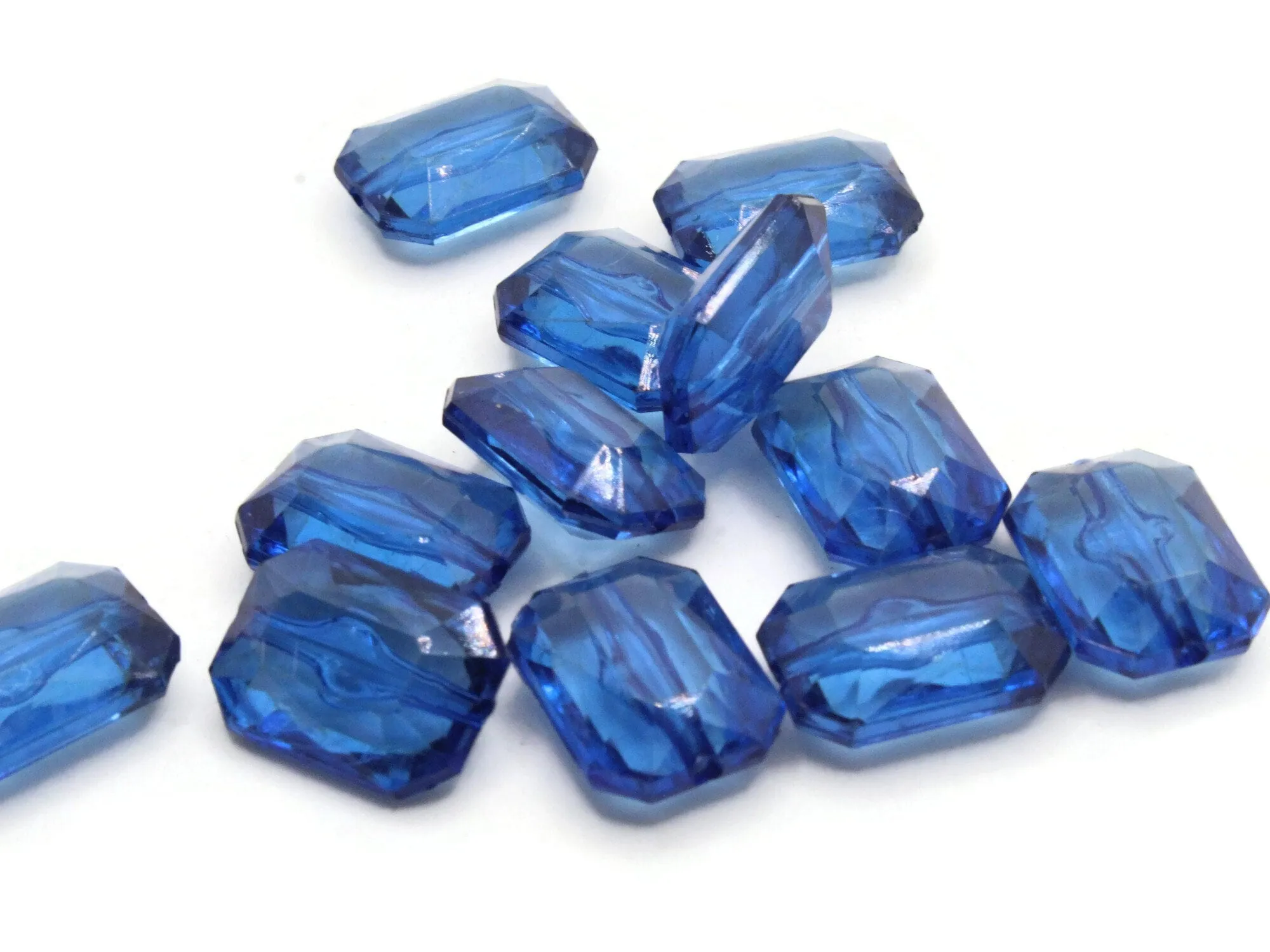 12 18mm Blue Acrylic Gems - Rectangle Jewel Beads