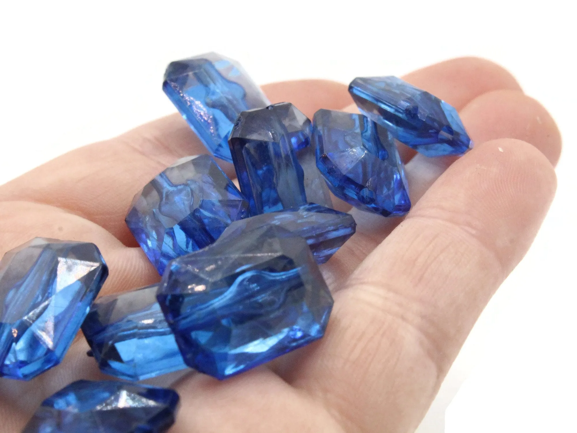 12 18mm Blue Acrylic Gems - Rectangle Jewel Beads