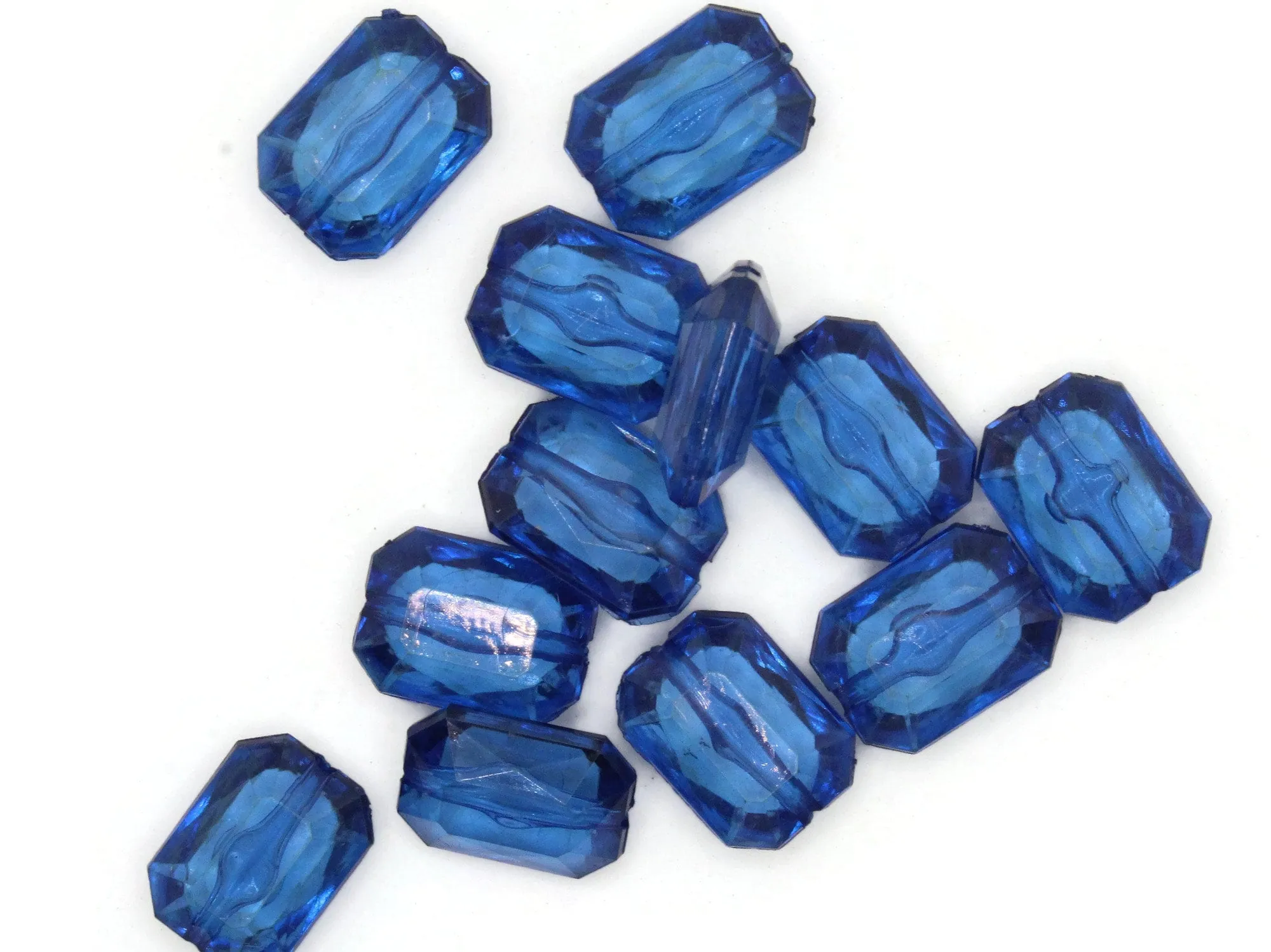 12 18mm Blue Acrylic Gems - Rectangle Jewel Beads