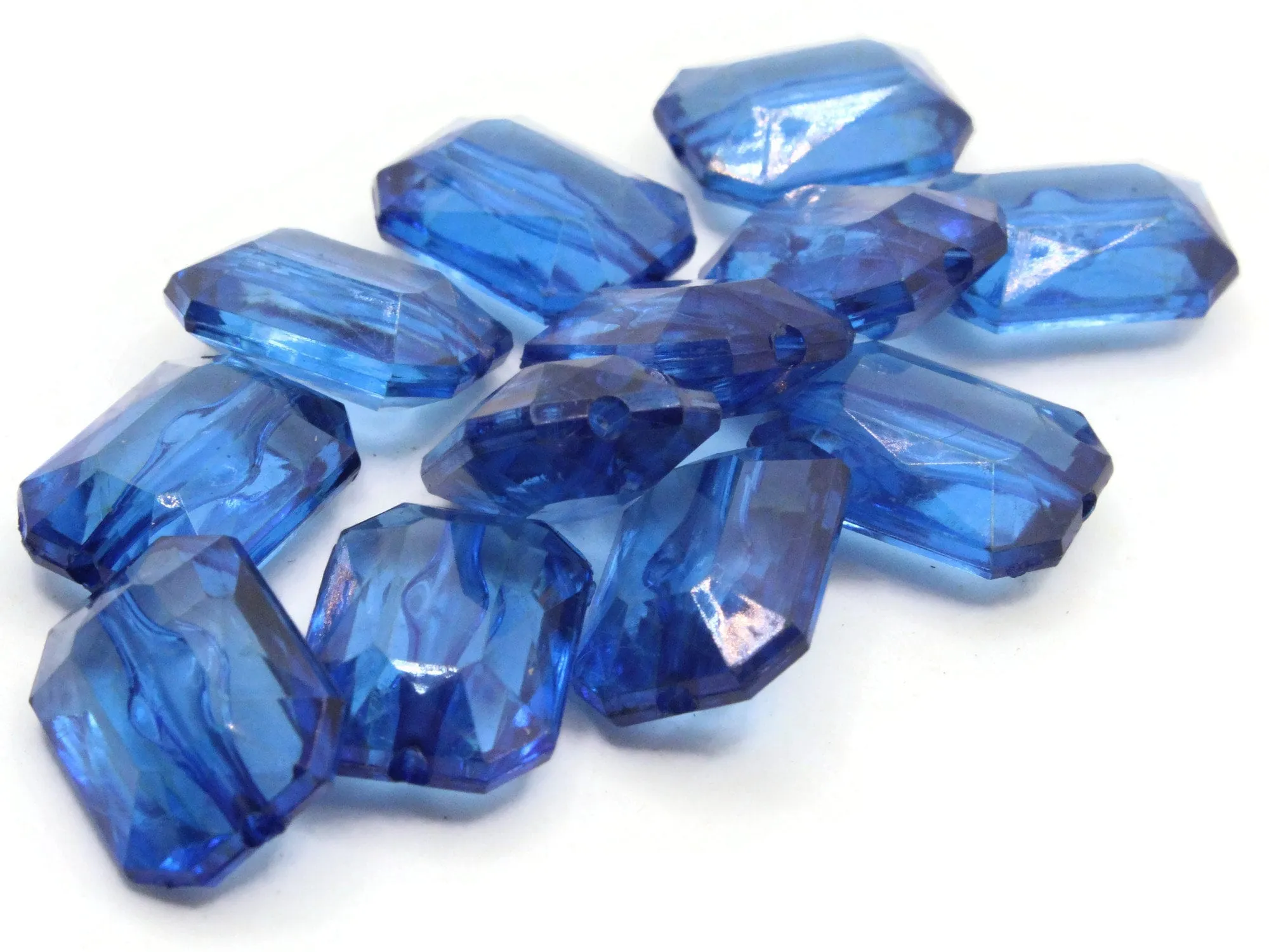 12 18mm Blue Acrylic Gems - Rectangle Jewel Beads