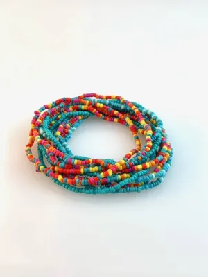 12 Beaded stretch bracelets Bright mix and Turquoise colors