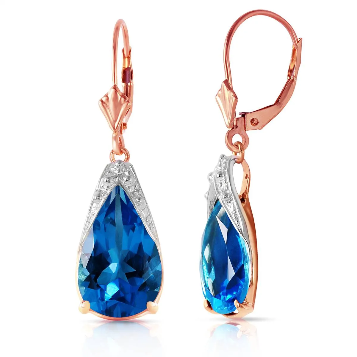 12 Carat 14K Solid Rose Gold Ocean Blue Topaz Earrings