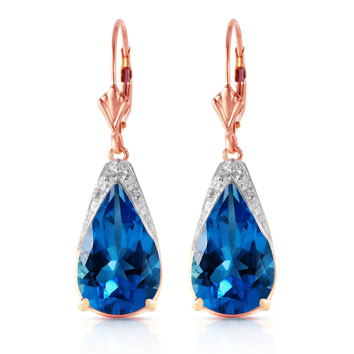 12 Carat 14K Solid Rose Gold Ocean Blue Topaz Earrings