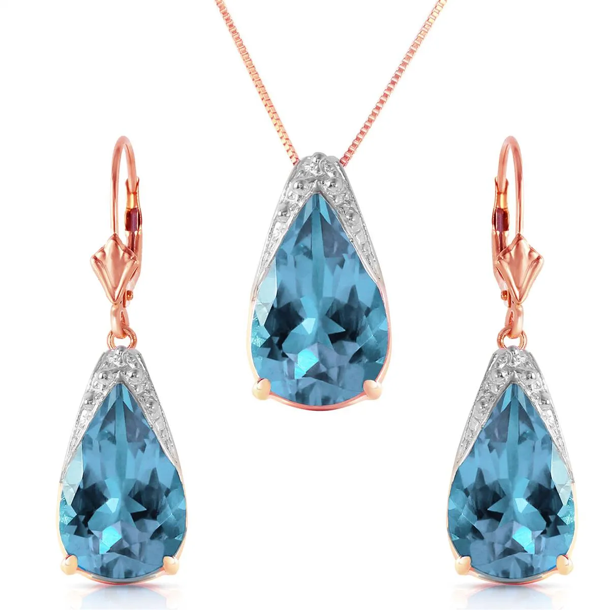 12 Carat 14K Solid Rose Gold Ocean Blue Topaz Earrings