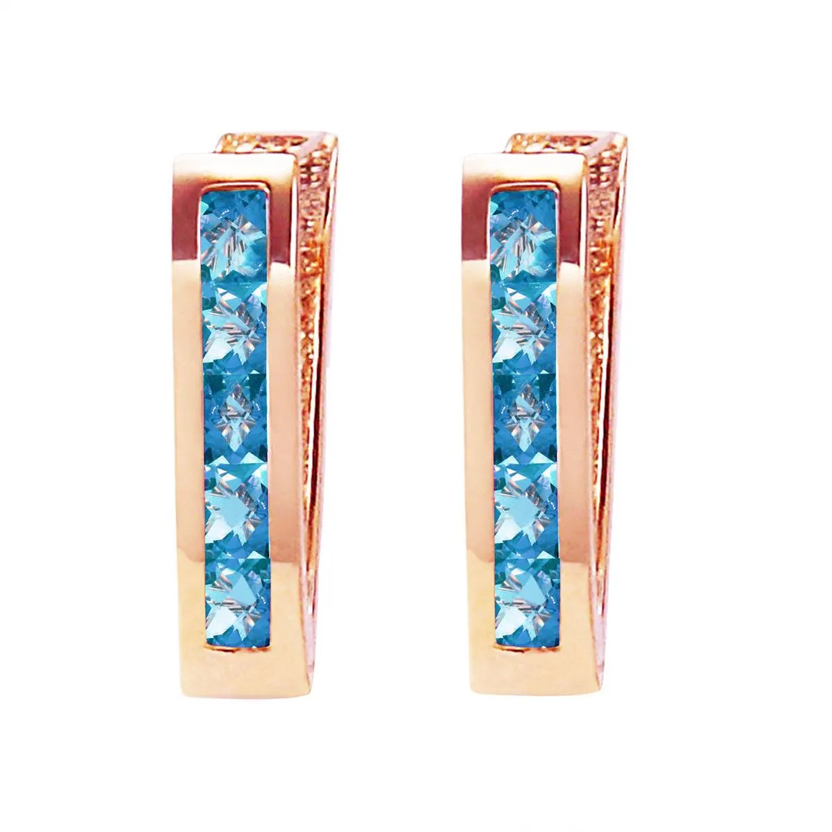 1.2 Carat 14K Solid Rose Gold Oval Huggie Earrings Blue Topaz