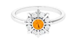 1/2 Carat Bezel Set Fire Opal Statement Ring with Diamond