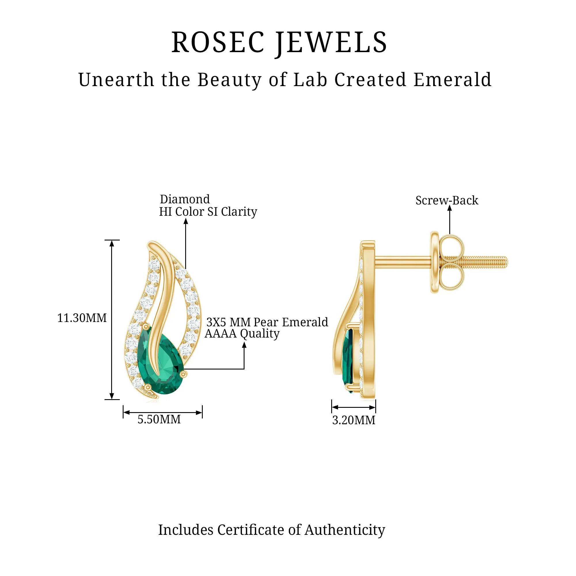 1/2 CT Created Emerald and Diamond Leaf Stud Earrings