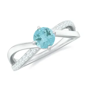 1/2 CT Sky Blue Topaz Solitaire and Diamond Gold Infinity Ring