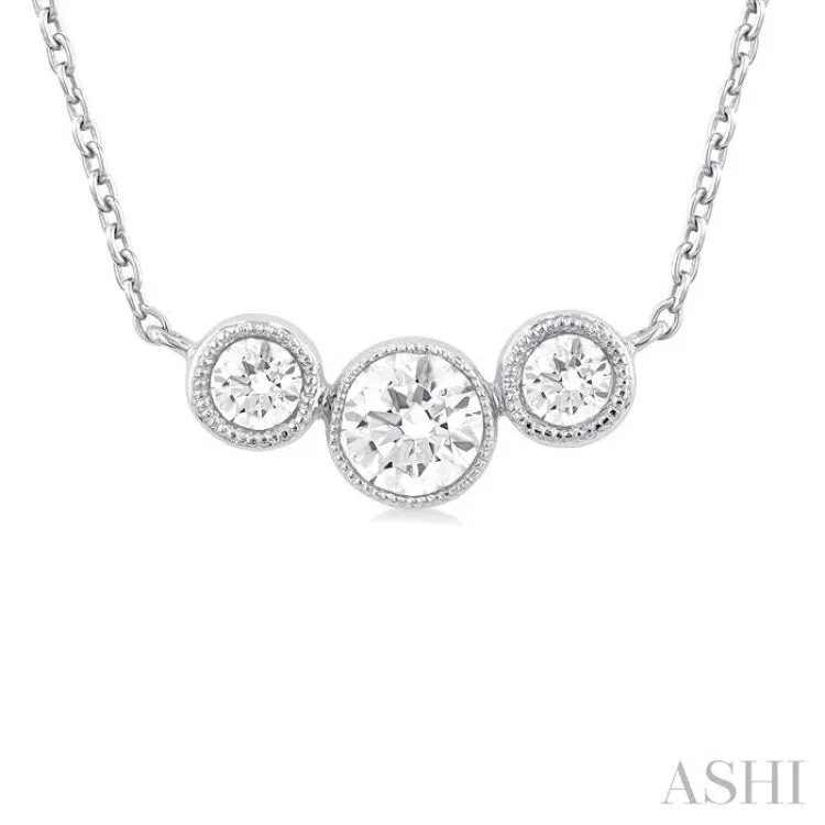 1/2 ctw Past, Present & Future 3-Stone Bezel Set Round Cut Diamond Necklace in 14K White Gold