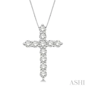 1/2 Ctw Round Cut Diamond Cross Pendant in 14K White Gold with Chain