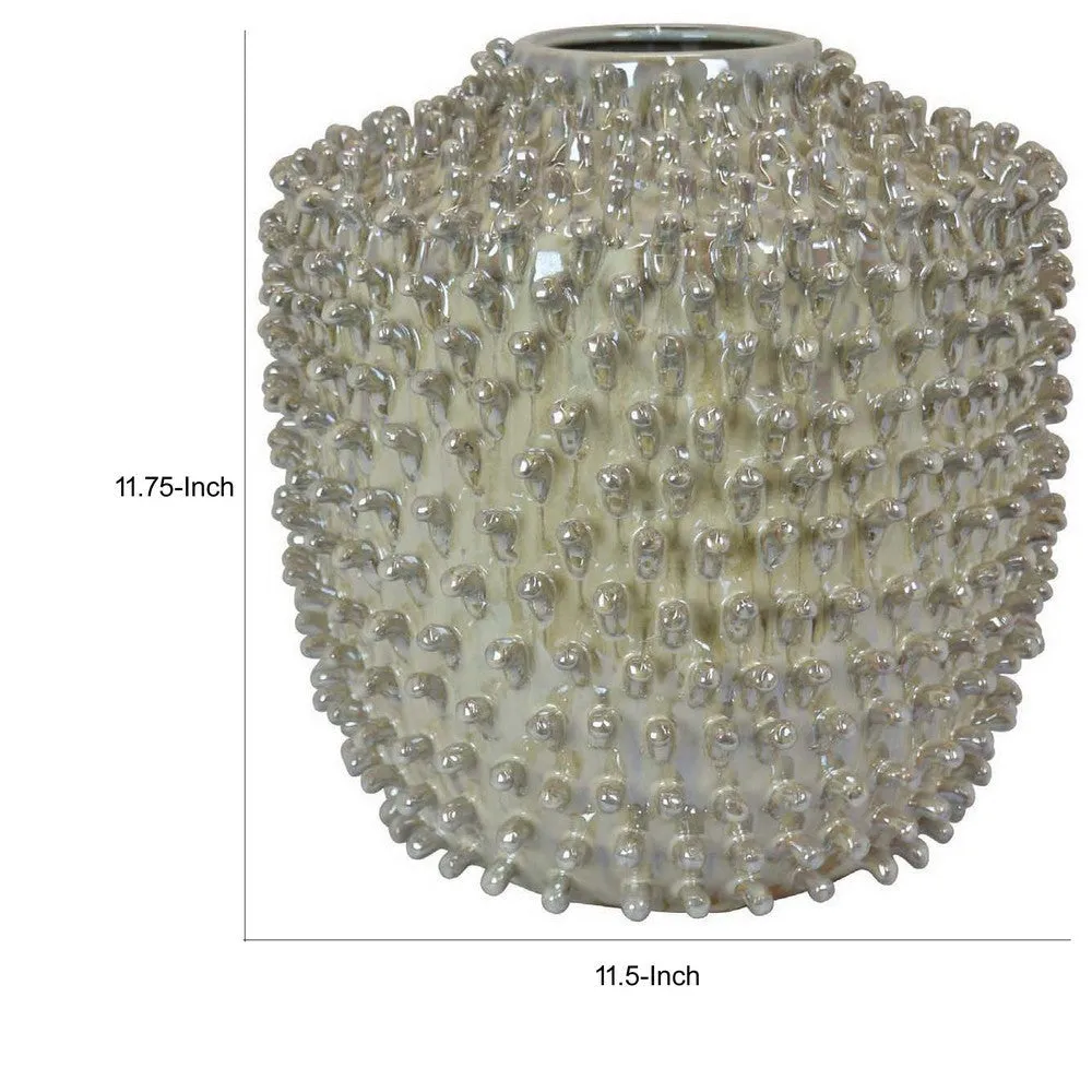 12 Inch Accent Vase, Modern Studded Accents, Distressed Gray Ceramic Finish By Casagear Home