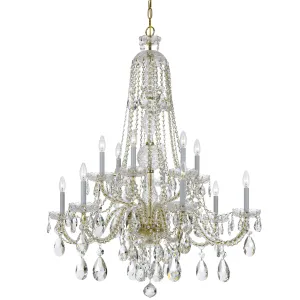 12 Light Polished Brass Crystal Chandelier Draped In Clear Spectra Crystal - C193-1112-PB-CL-SAQ