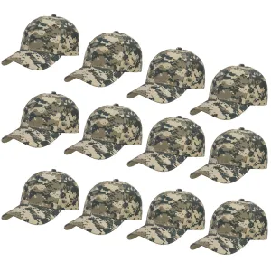 12-Pack Baseball Dad Cap Velcro Strap Adjustable Size - Digital Camo