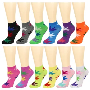 12-Pack Multi-Color Leaves Women's Ankle Socks