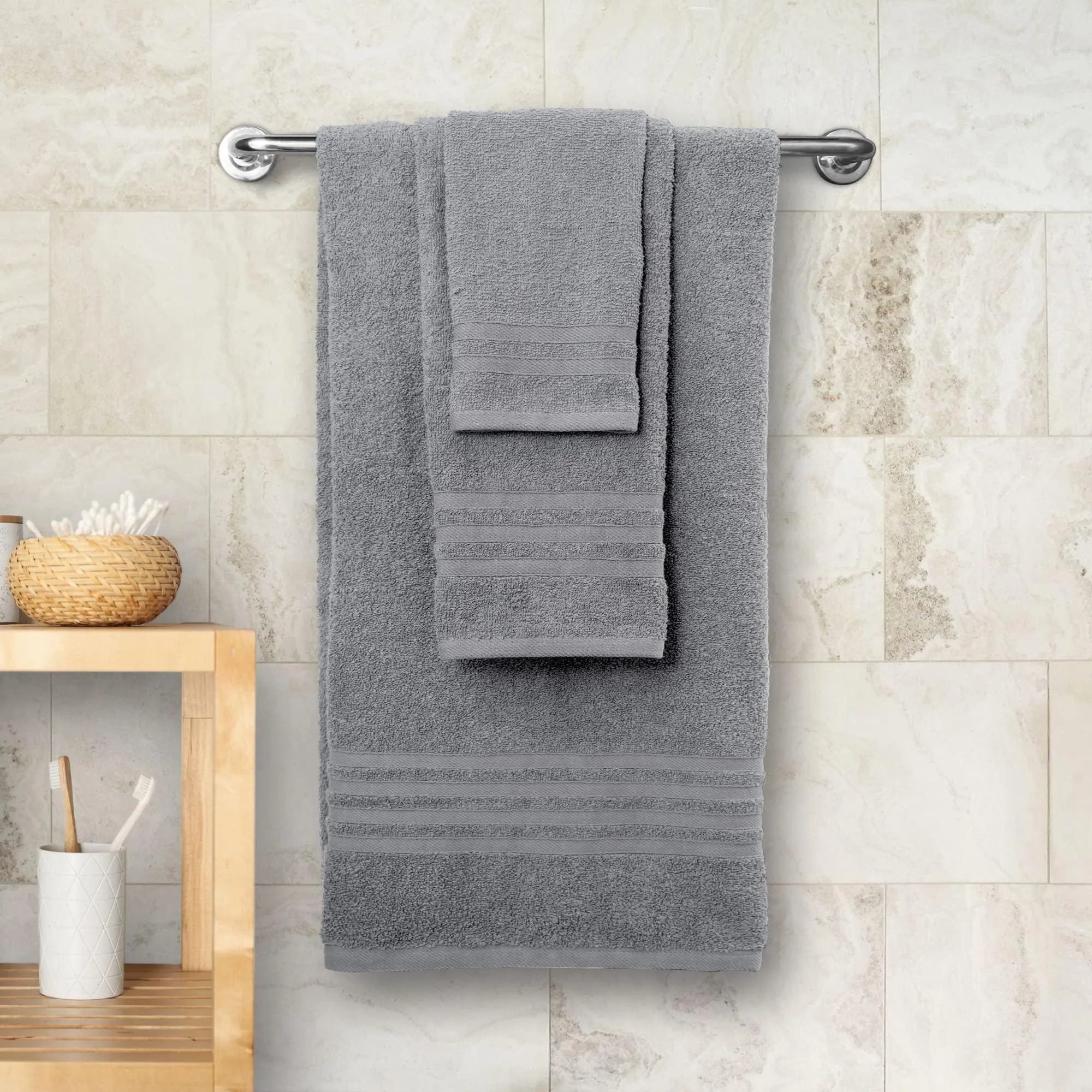 12 Pcs Bath Towel Set for Bathroom Wealuxe Collection 100% Cotton Light Gray