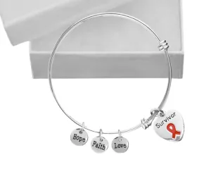 12 Red Ribbon Survivor Heart Retractable Charm Bracelets