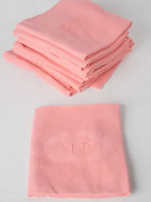 12 vintage French Linen Napkins coral pink - GB