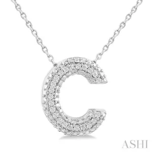 1/20 Ctw Bubble Accent Initial 'C' Round Cut Diamond Fashion Pendant With Chain in Sterling Silver