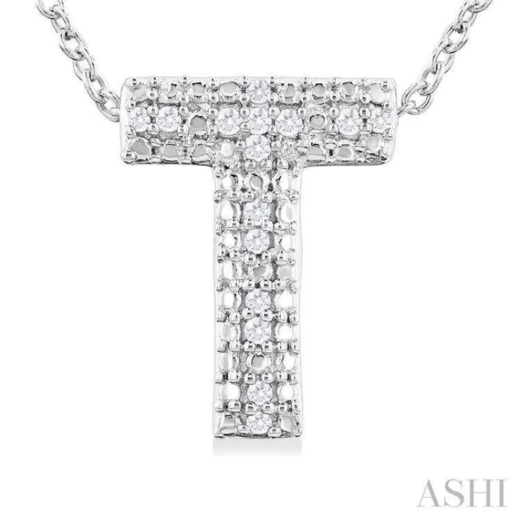 1/20 Ctw Bubble Accent Initial 'T' Round Cut Diamond Fashion Pendant With Chain in Sterling Silver