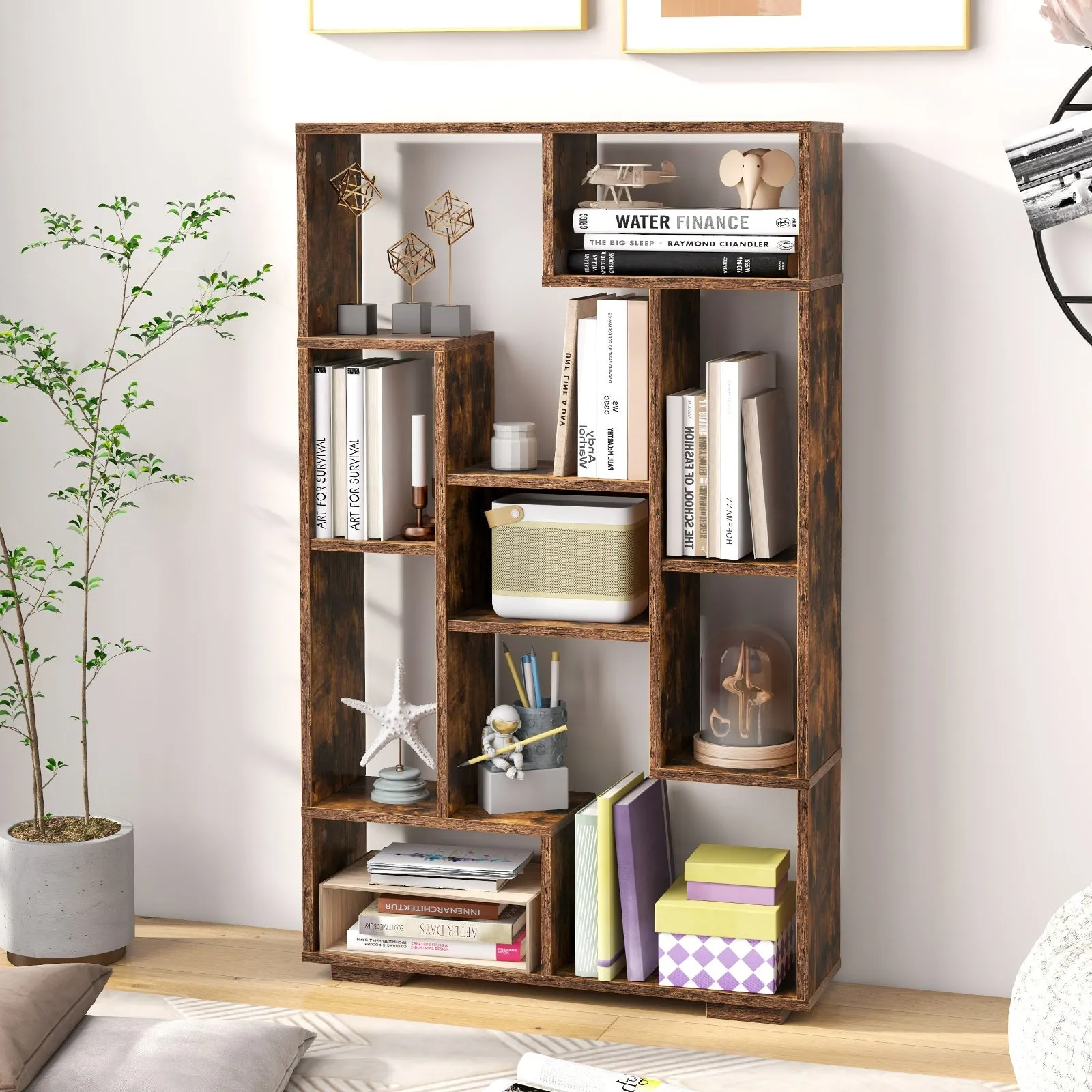 120cm Tall Bookshelf with Anti-tipping Kits for Home Office-Brown