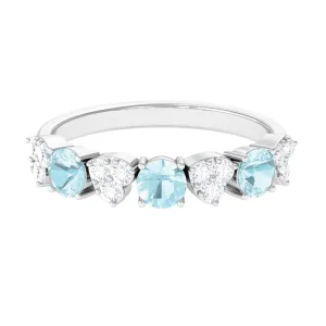 1.25 CT Alternate Sky Blue Topaz and Diamond Half Eternity Ring