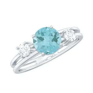 1.25 CT Three Stone Sky Blue Topaz and Diamond Ring