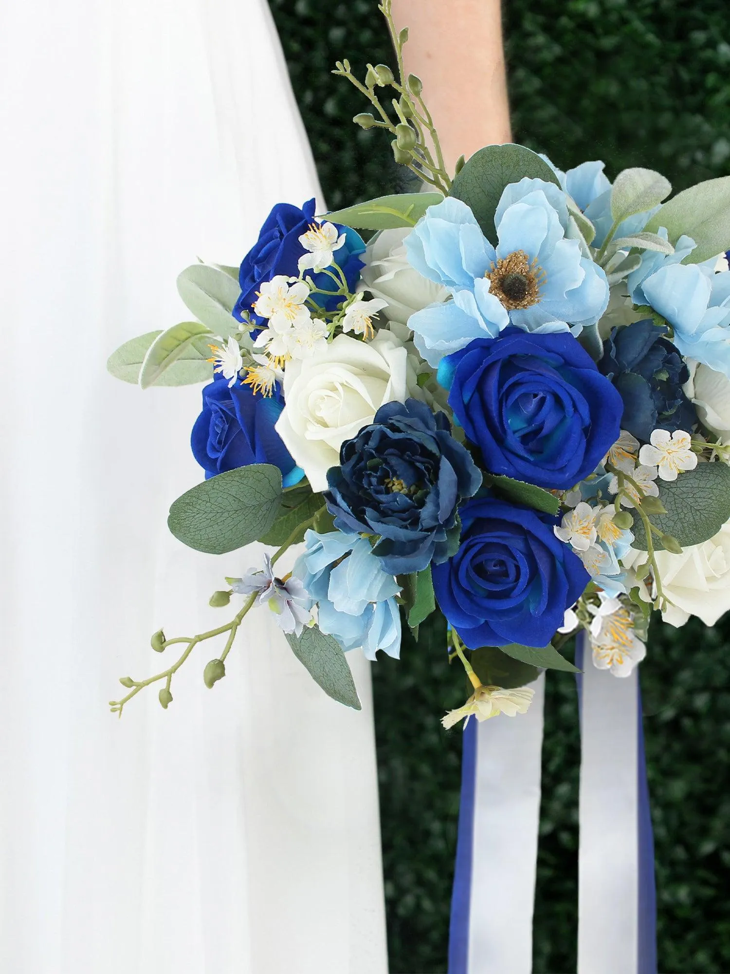 12.5 inch wide Sapphire Blue Bridal Bouquet