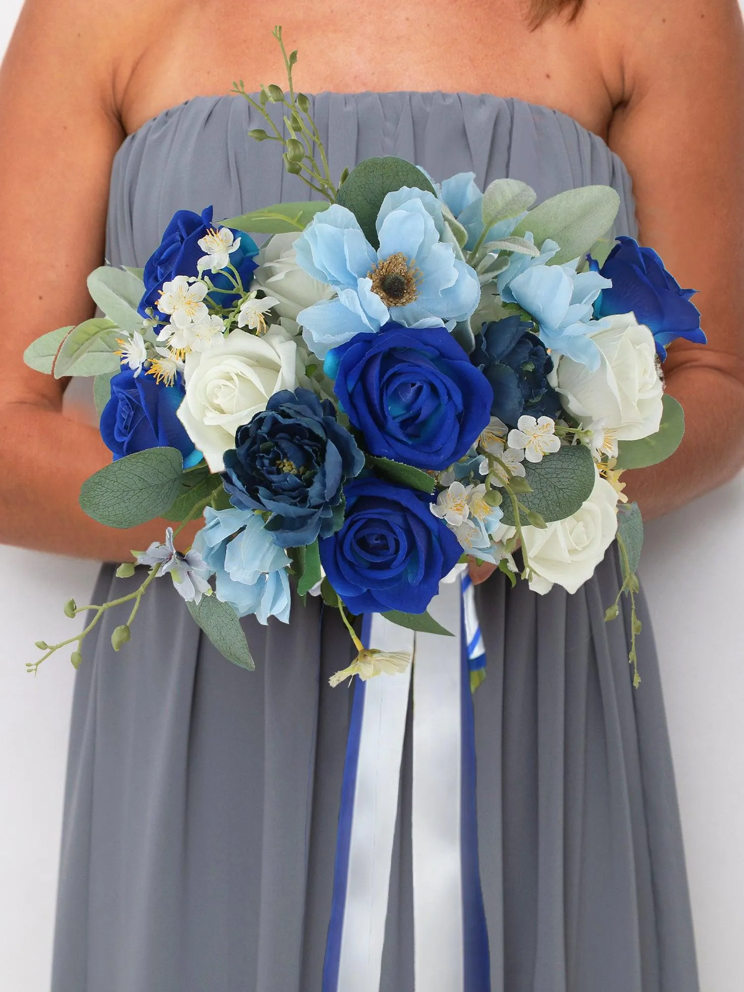 12.5 inch wide Sapphire Blue Bridal Bouquet