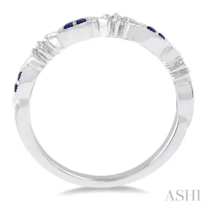 1.25 MM Round Cut Blue Sapphire and 1/20 Ctw Round Cut Diamond Half Eternity Wedding Band in 14K White Gold