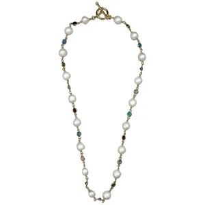 126-01-G-SHORT | DELICATE FW PEARLS & GEMSTONE NECKLACE 18"