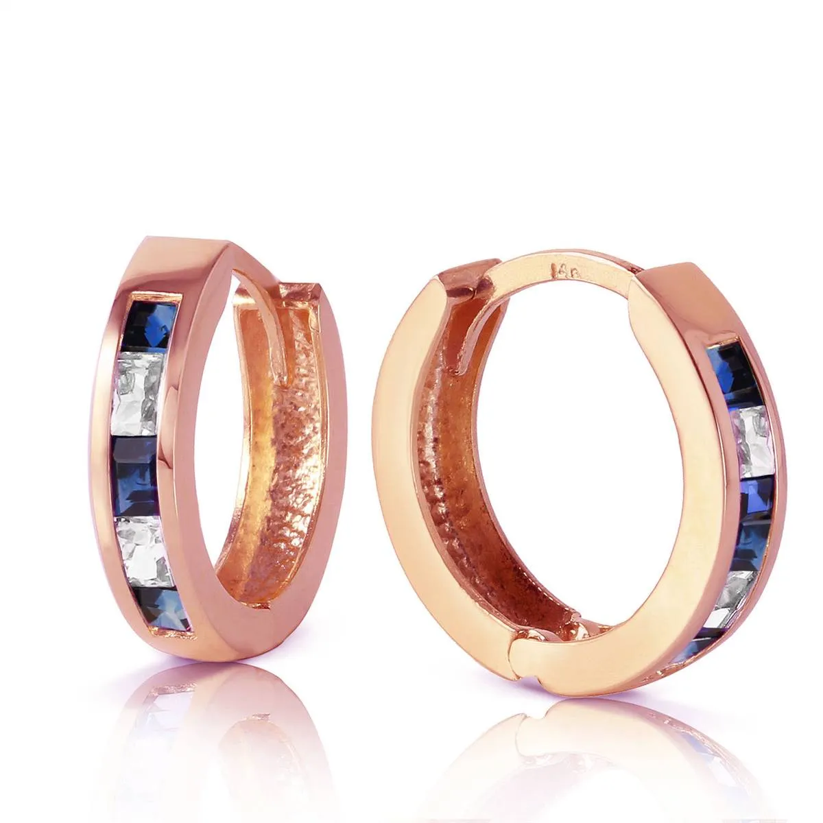 1.26 Carat 14K Solid Rose Gold Hoop Earrings Natural Sapphire Rose Topaz