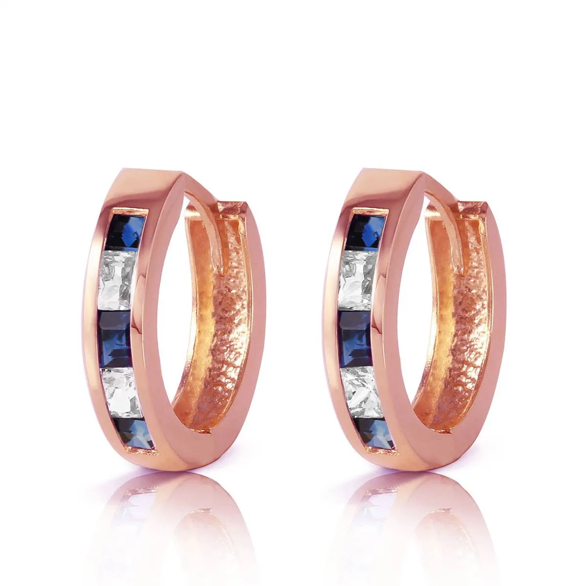 1.26 Carat 14K Solid Rose Gold Hoop Earrings Natural Sapphire Rose Topaz