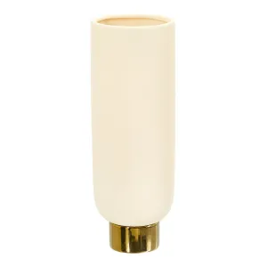 12.75” Elegance Ceramic Cylinder Vase with Gold Accents