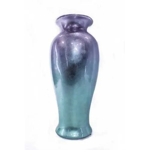 12.75" X 12.75" X 30.75" Purple And Aqua Ceramic Ombre Lacquered Ceramic Vase