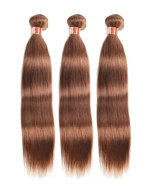 {12A 3Pcs} Chestnut Dark Brown Color #4 Virgin Straight 3 Bundles Human Virgin Hair Extensions